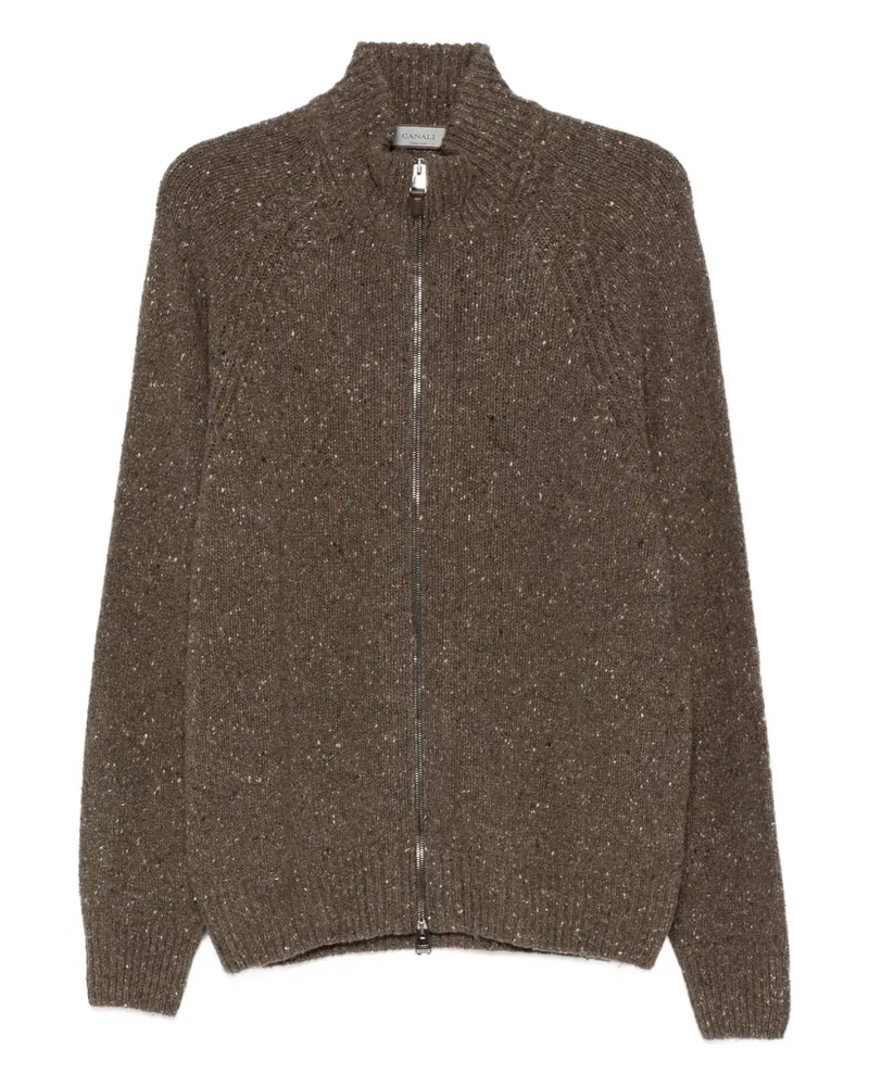 Canali Melierter Cardigan mit Reißverschluss - Braun Braun