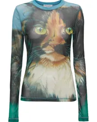 J.W.Anderson Langarmshirt mit Katzen-Print Grün