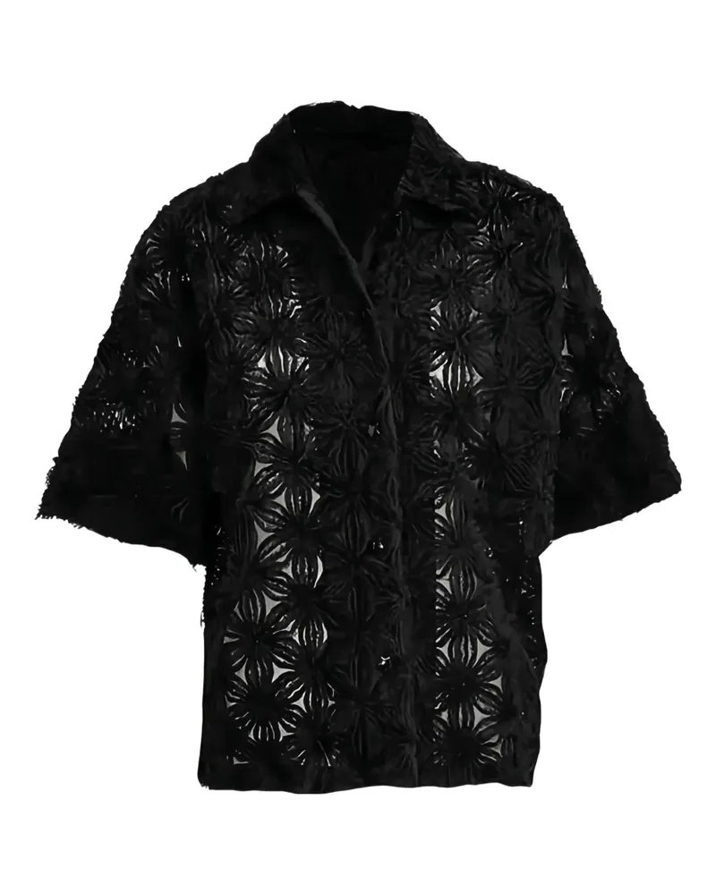 ODEEH flower-motif short-sleeve shirt - Schwarz Schwarz