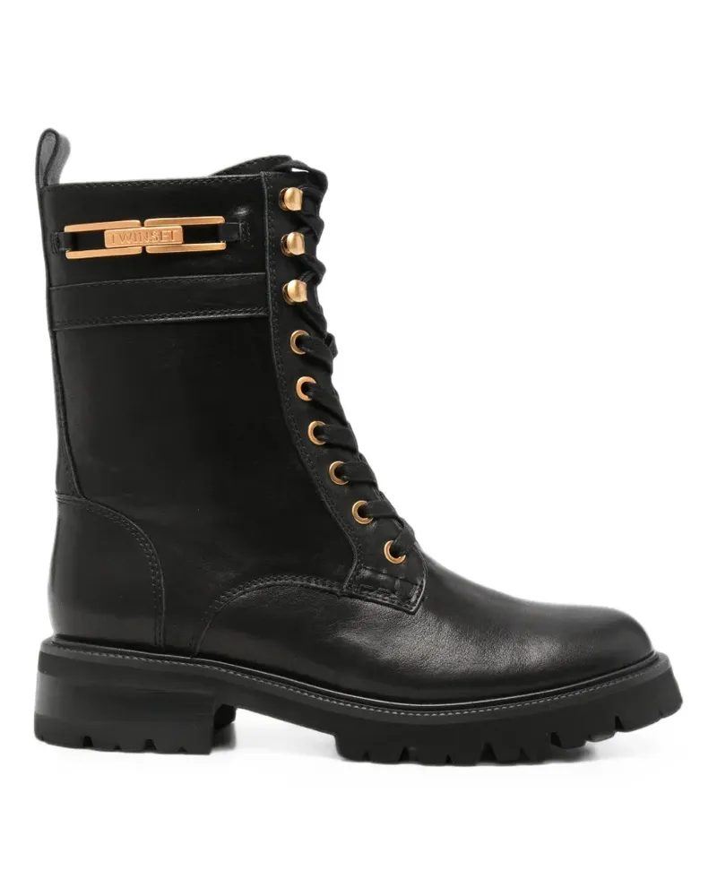 Twin-Set Schnürstiefel mit Logo-Schild - Schwarz Schwarz