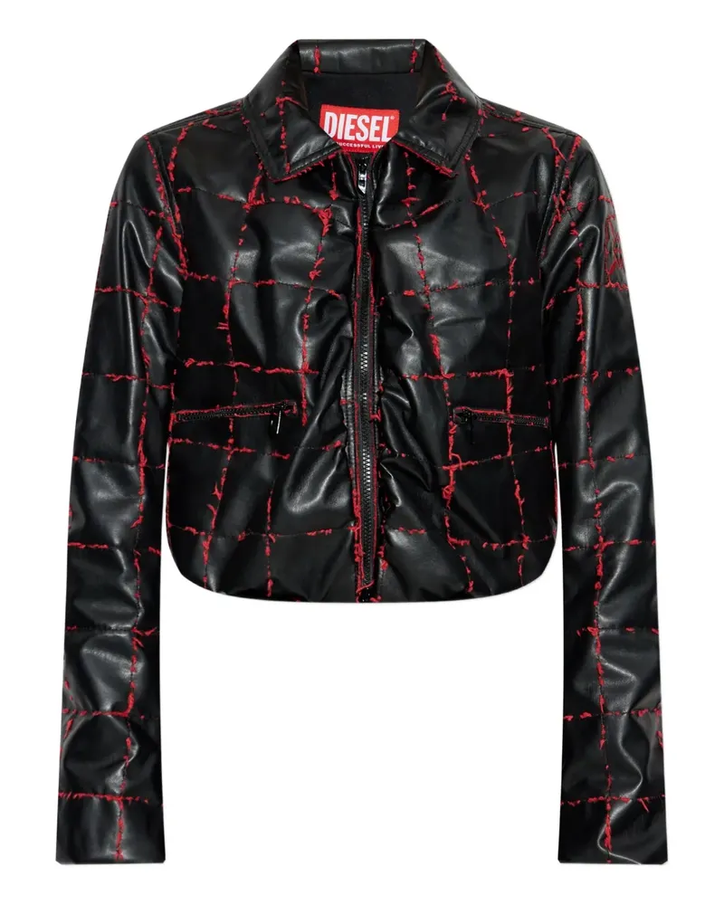 Diesel Gesteppte Cropped-Jacke mit Gitternaht - Schwarz Schwarz