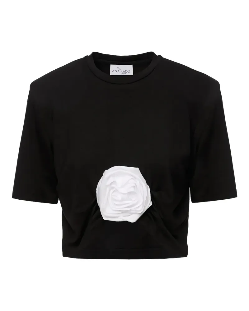 Ana Radu Cropped-Top mit Rosenverzierung - Schwarz Schwarz