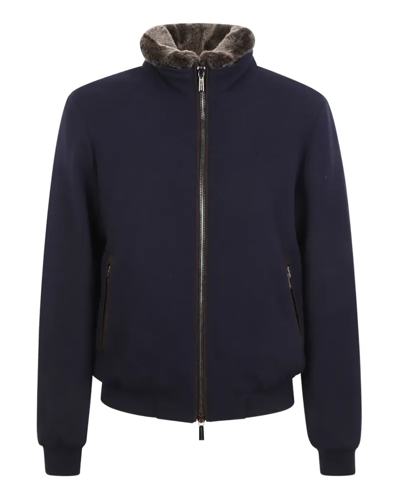 MOORER Jacke mit Pelzbesatz und Reißverschluss - Blau Blau