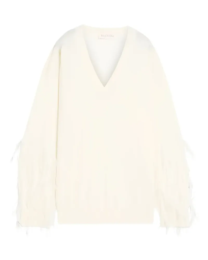 Valentino Garavani feather-trimmed V-neck blouse - Weiß Weiß