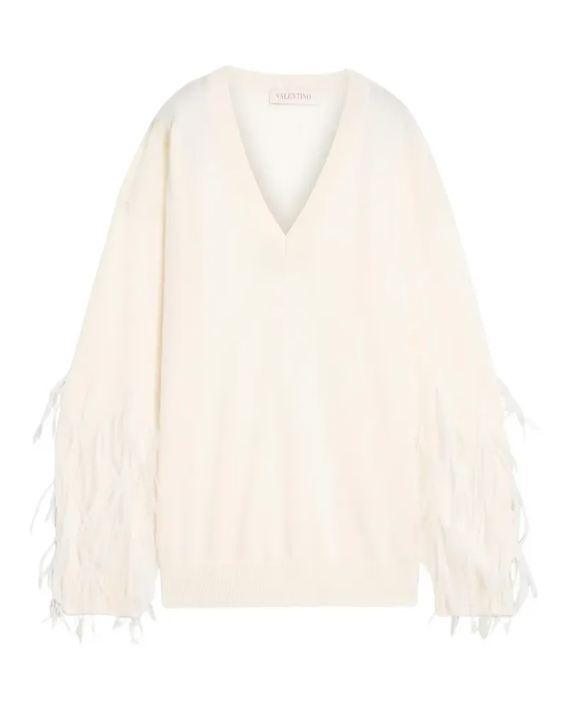 Valentino Garavani Bluse mit V-Ausschnitt und Federbesatz - Weiß Weiß