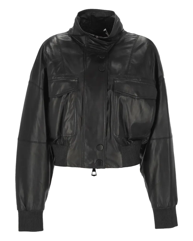 MARELLA ruffled stand-collar leather bomber jacket - Schwarz Schwarz