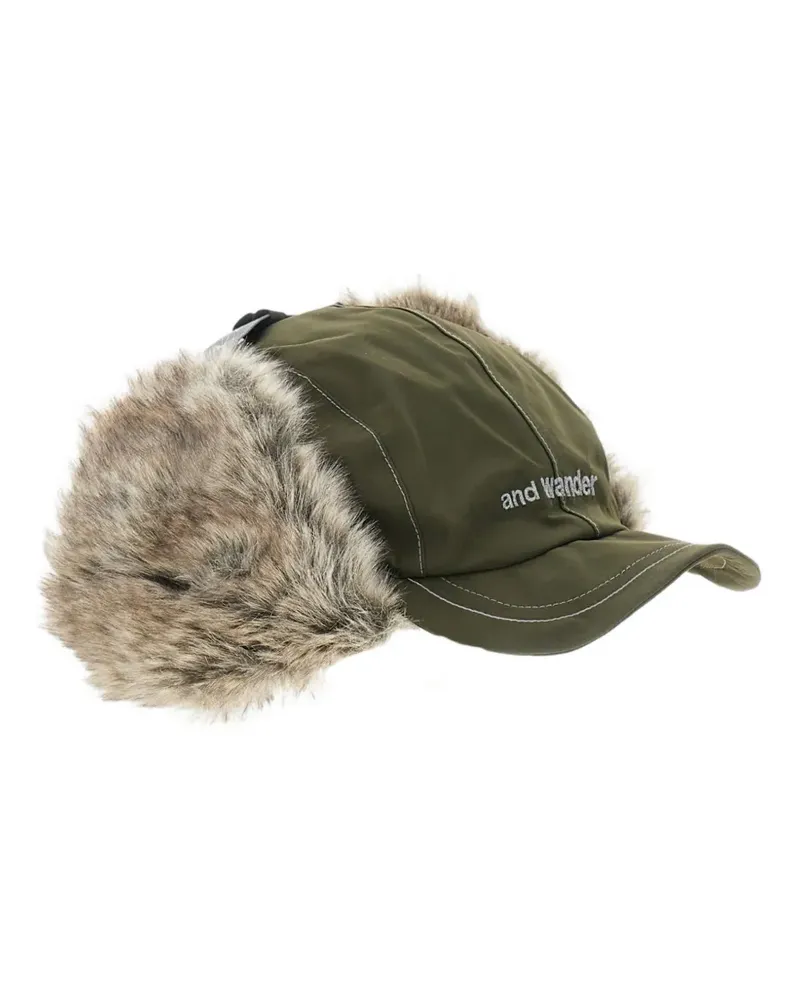 and wander faux fur ear flaps logo hat - Grün Grün
