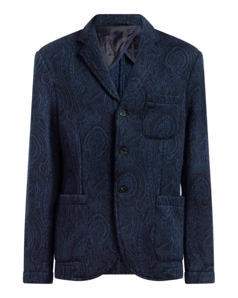 Etro single-breasted wool-blend jacquard jacket with arnica-motif - Blau Blau