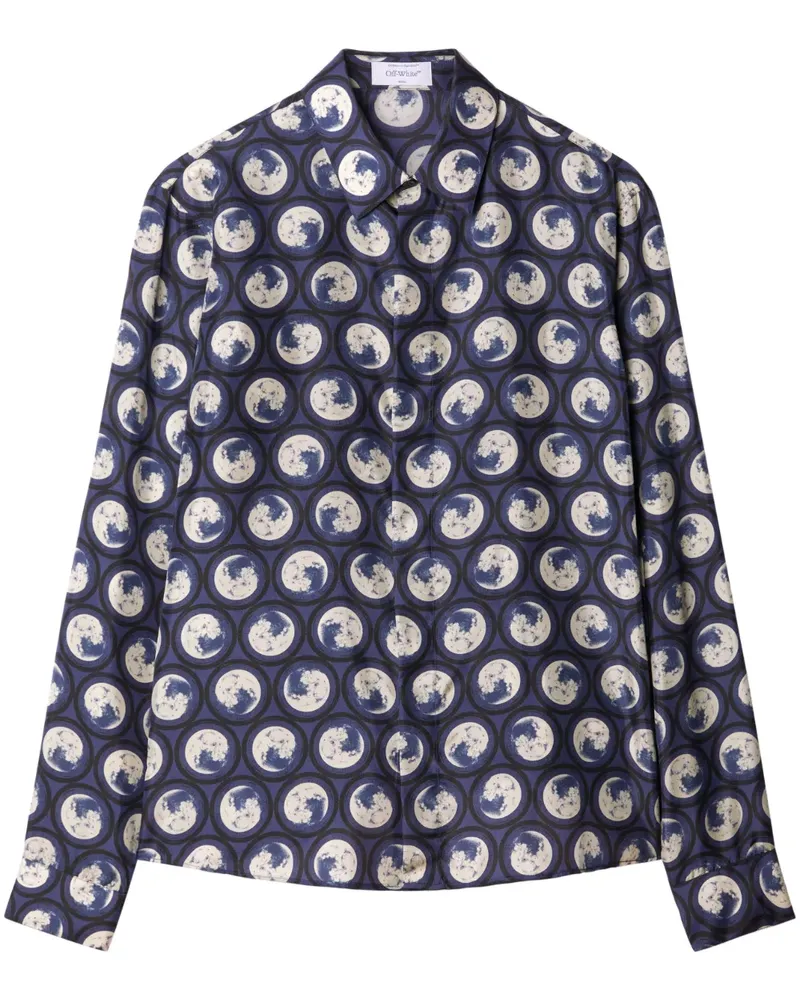 OFF-WHITE Hemd aus Seide mit Mond-Print - Blau Blau