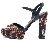 Brokat-Sandalen mit Blockabsatz - Blau