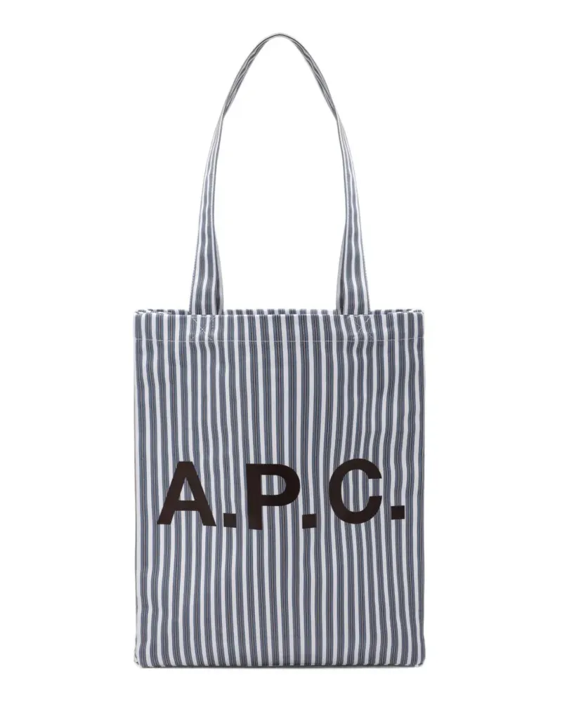 A.P.C. Gestreifte Tote Bag mit Logo-Print - Weiß Weiß