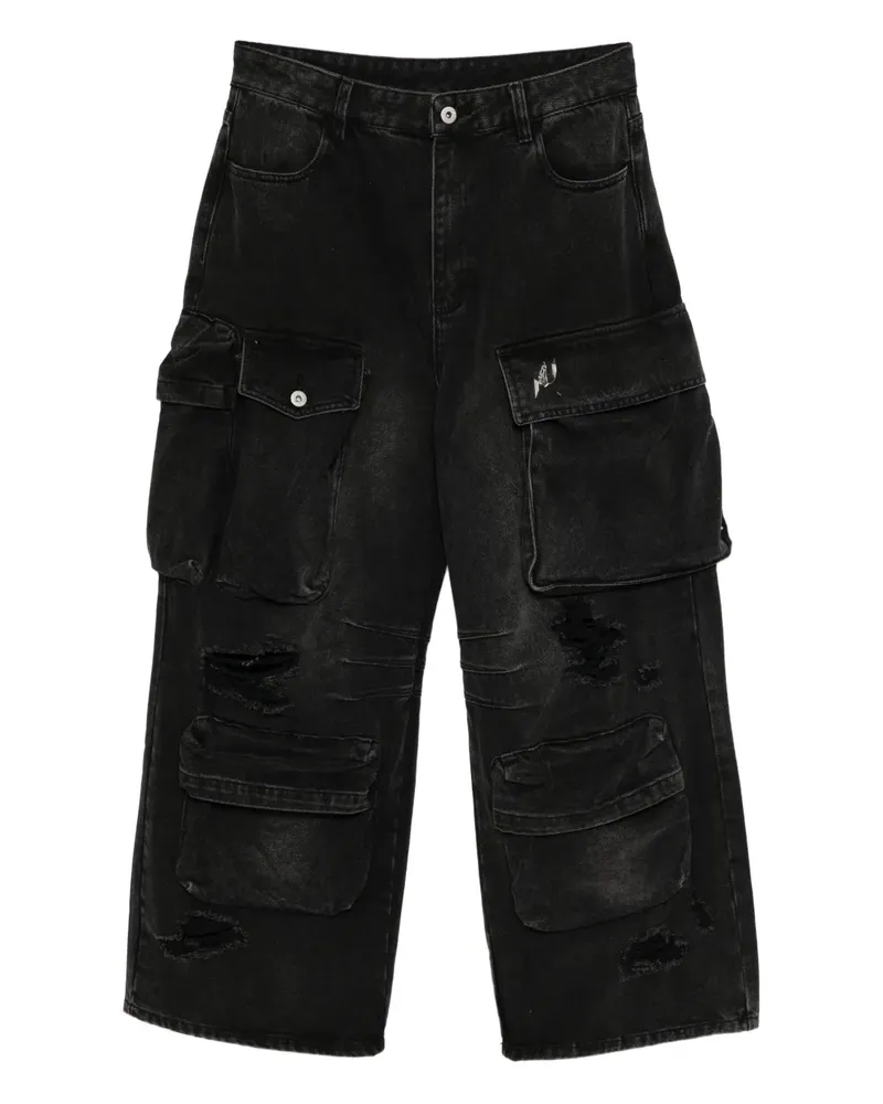 Musium Div. Cargo Jeans im Distressed-Look - Schwarz Schwarz