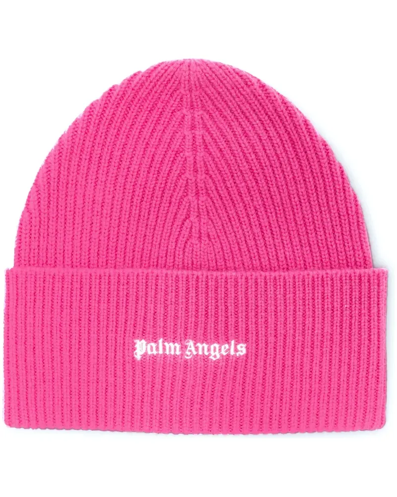 Palm Angels Gerippte Beanie mit Logo-Stickerei - Rosa Rosa