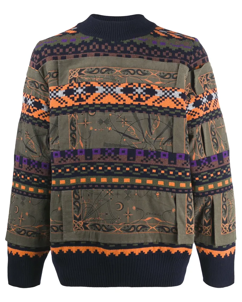 Sacai Gemusterter Pullover - Grün Grün