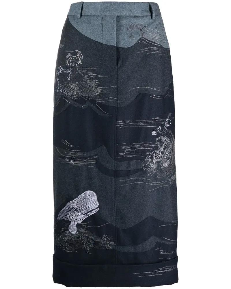 Thom Browne Midirock mit Kontrastnähten - Blau Blau