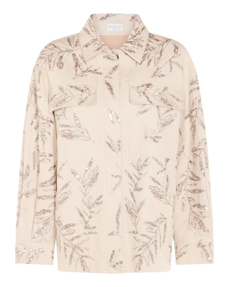 Brunello Cucinelli Hemd mit Blatt-Print mit Pailletten - Nude Nude
