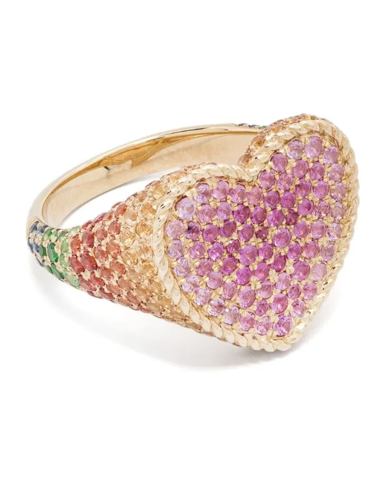 Yvonne Léon 9kt Heart Rainbow Gelbgold-Siegelring mit Diamant Gold