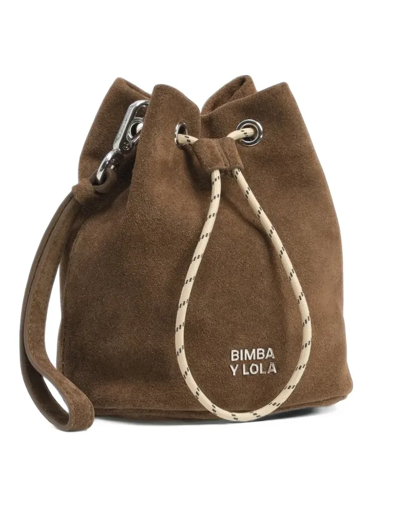 BIMBA Y LOLA Beuteltasche aus dunkelkhakifarbener Baumwolle und Spaltleder - Braun Braun
