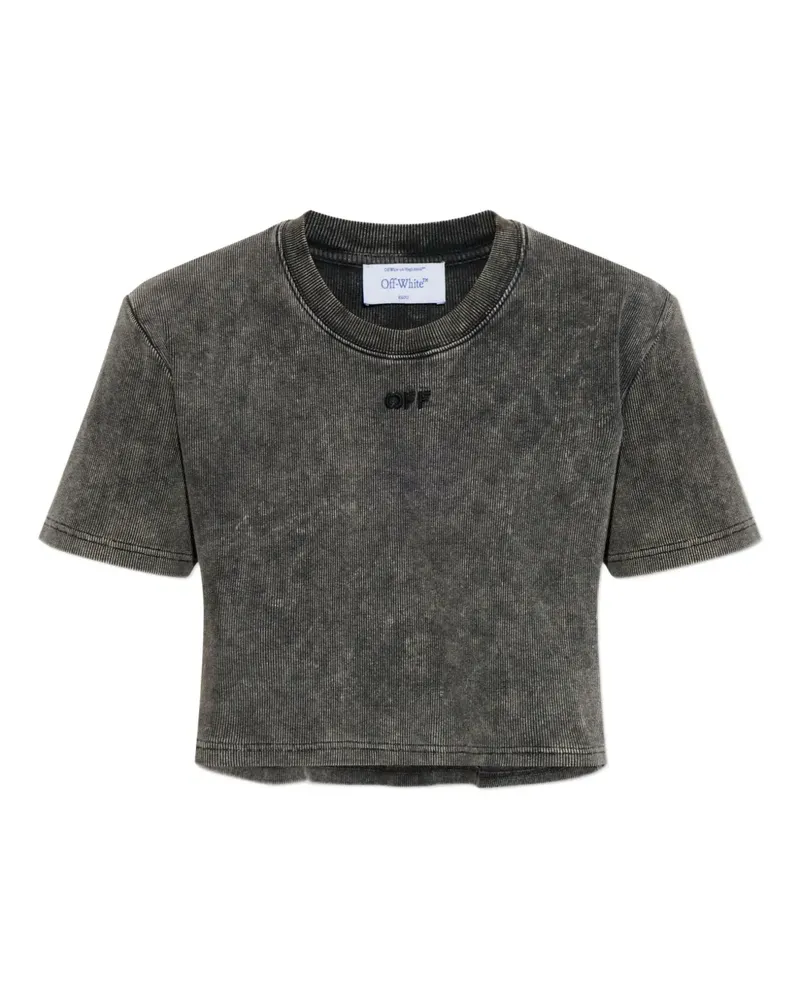 OFF-WHITE Geripptes T-Shirt mit Logo-Stickerei - Grau Grau