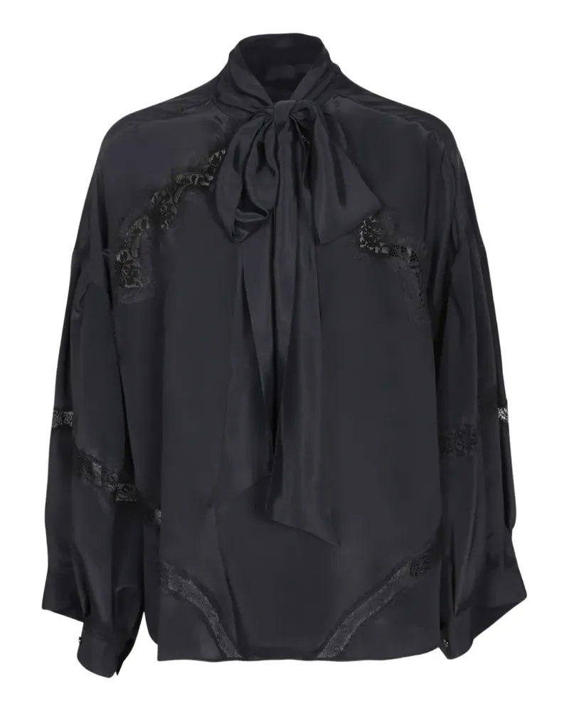 Ermanno Scervino Schluppenbluse mit Spitzenbesatz - Schwarz Schwarz