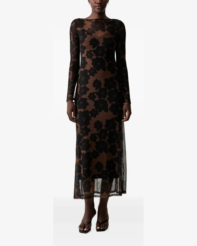 Never Fully Dressed Tan Jaden Mesh-Kleid mit Blumenprint - Braun Braun
