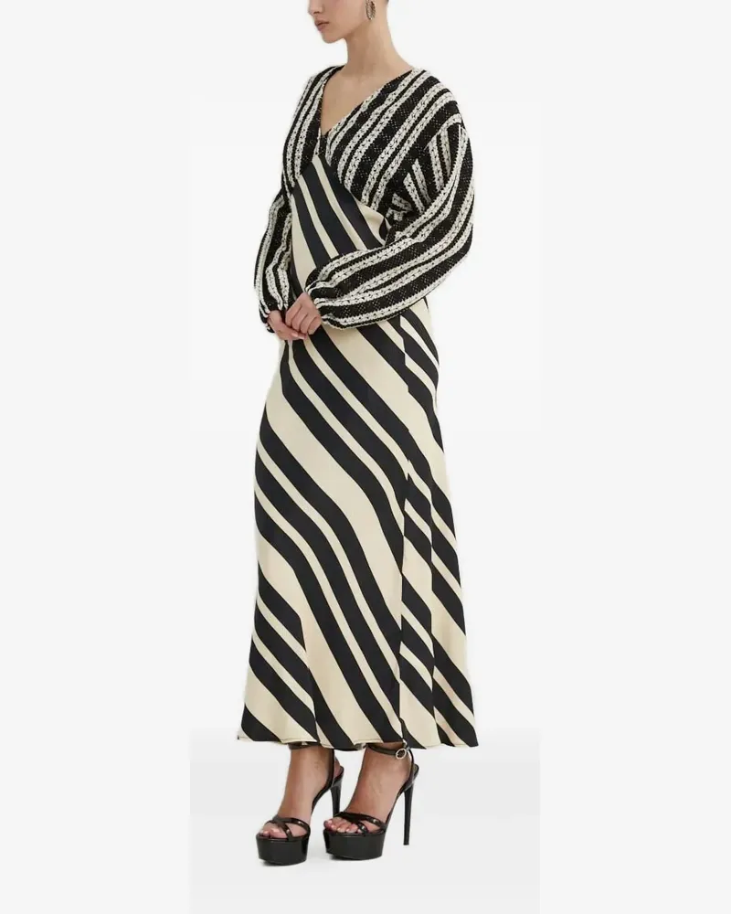 Never Fully Dressed Gestreiftes Maxikleid mit Strickeinsätzen - Schwarz Schwarz