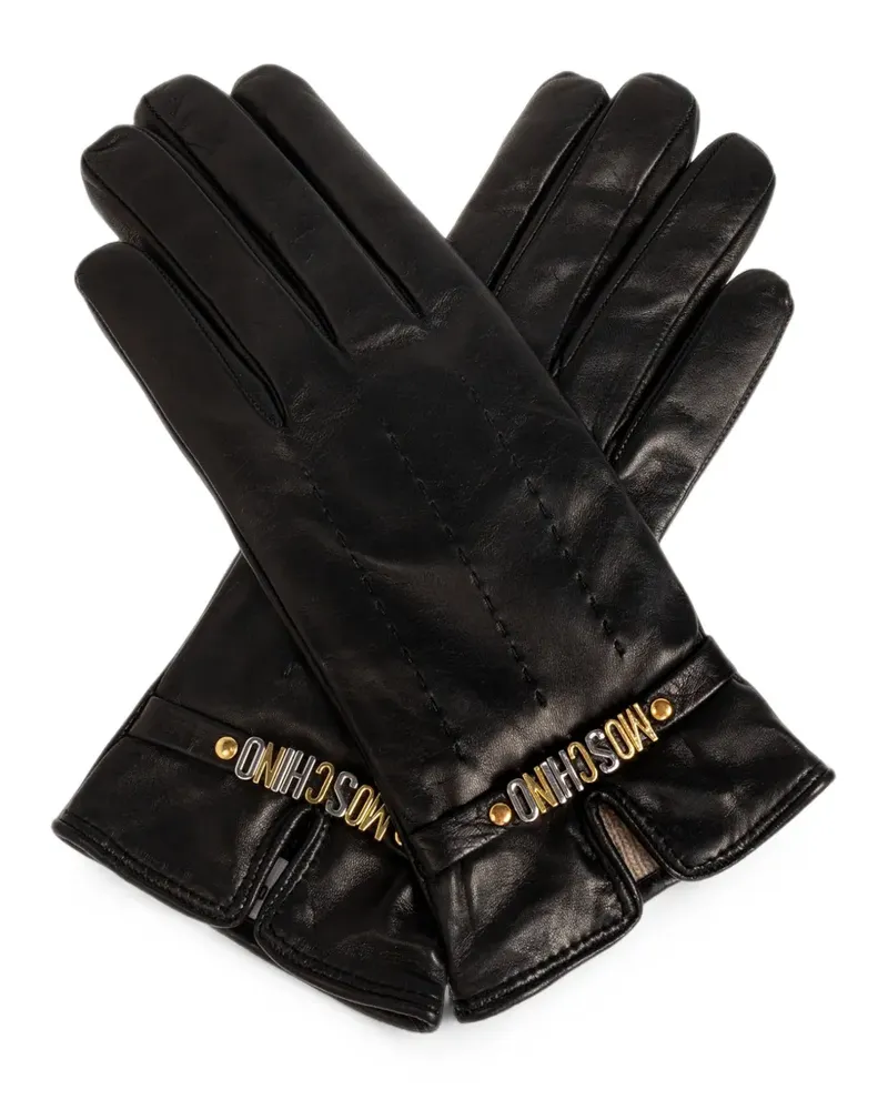 Moschino Handschuhe aus Leder mit Logo-Schild - Schwarz Schwarz