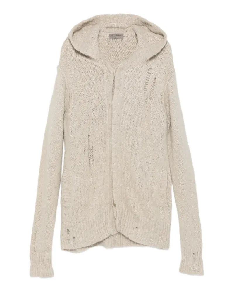 Yohji Yamamoto Cardigan im Distressed-Look mit Kapuze - Nude Nude