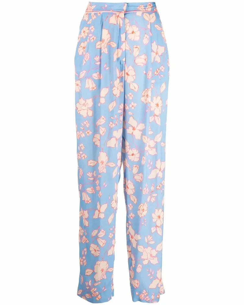 forte_forte Gerade Hose mit Blumen-Print - Blau Blau