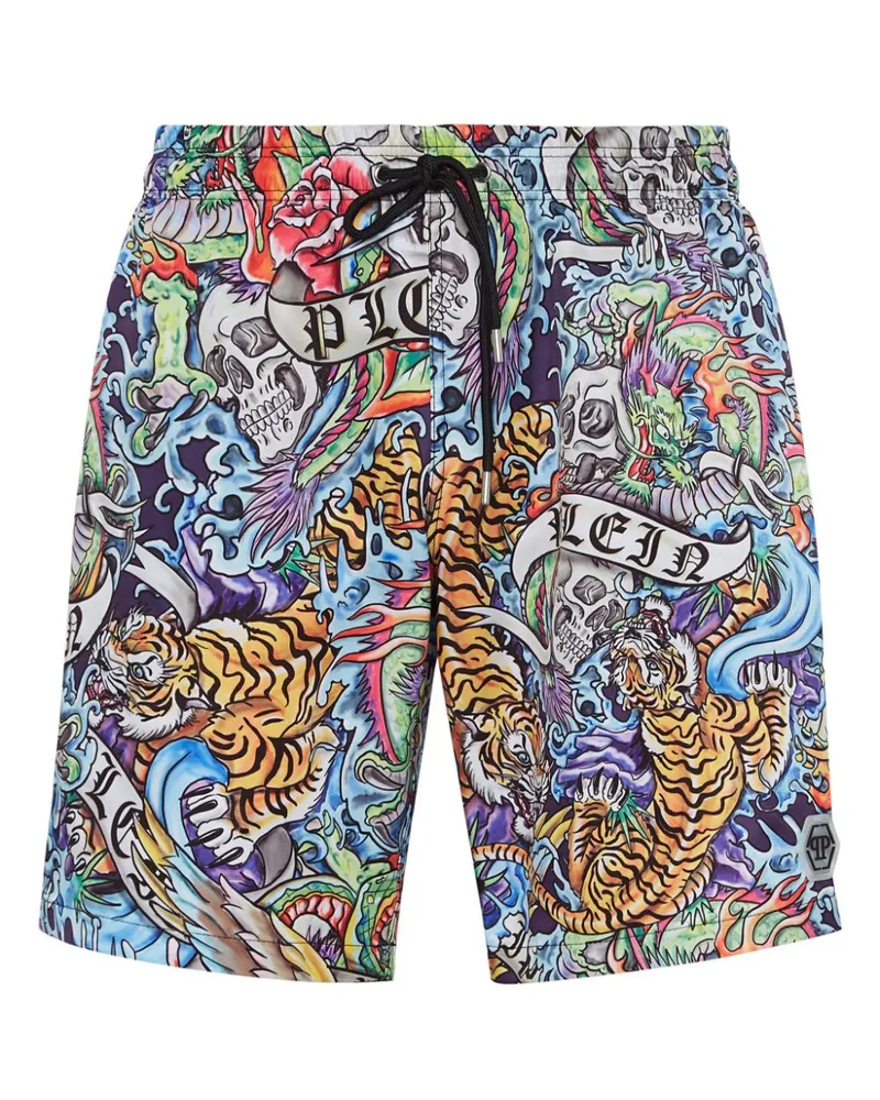 Philipp Plein Badeshorts mit Tattoo-Print - Blau Blau