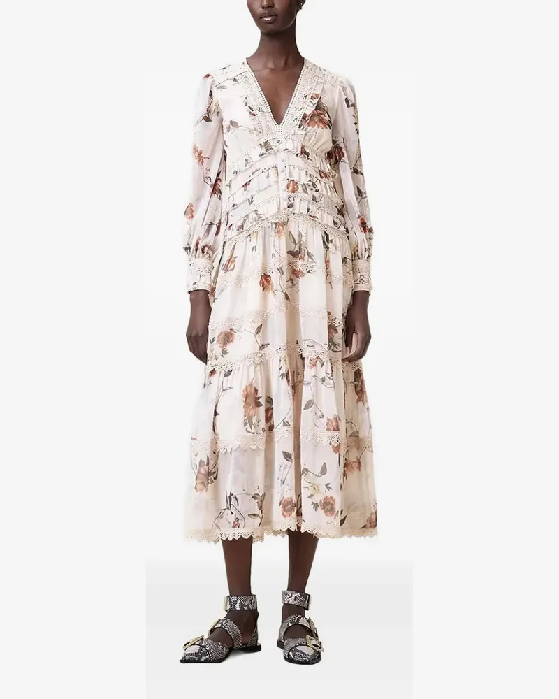 AllSaints Zora Midikleid mit Blumen-Print - Nude Nude