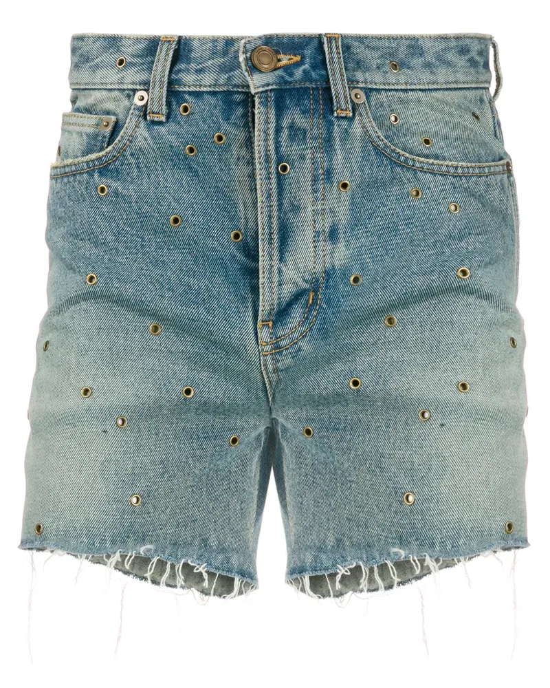 Saint Laurent Jeans-Shorts mit Ösen - Blau Blau