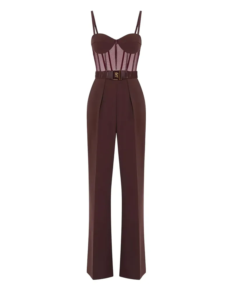 Elisabetta Franchi Gürtel-Jumpsuit mit Tülldetail - Rot Rot
