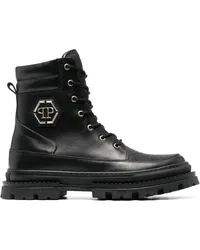 Philipp Plein Schnürstiefel mit Logo-Schild Schwarz