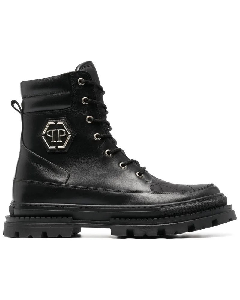 Philipp Plein Schnürstiefel mit Logo-Schild Schwarz