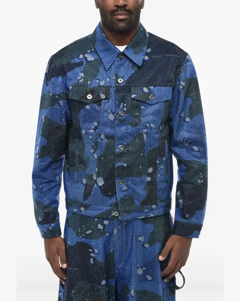 OFF-WHITE Evening camouflage-print crystal-embellished denim jacket - Blau Blau