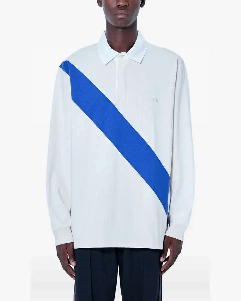 Wales Bonner diagonal-stripe long-sleeve polo shirt - Weiß Weiß