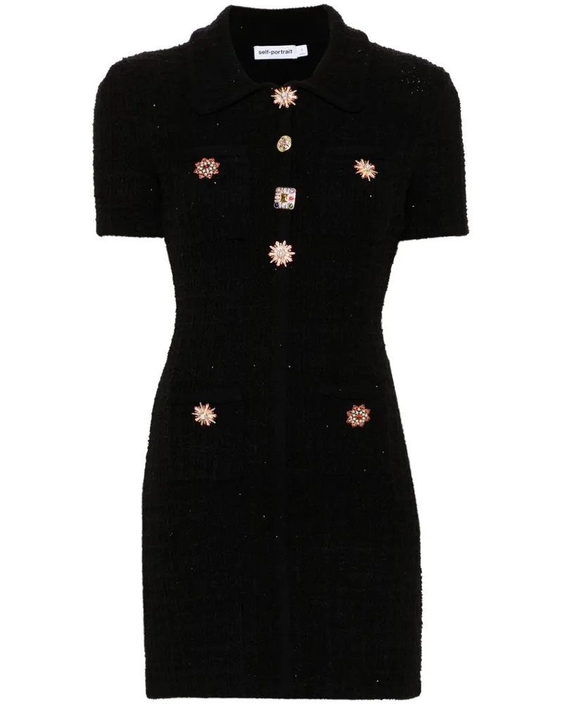 Self-Portrait Gestricktes Minikleid - Schwarz Schwarz