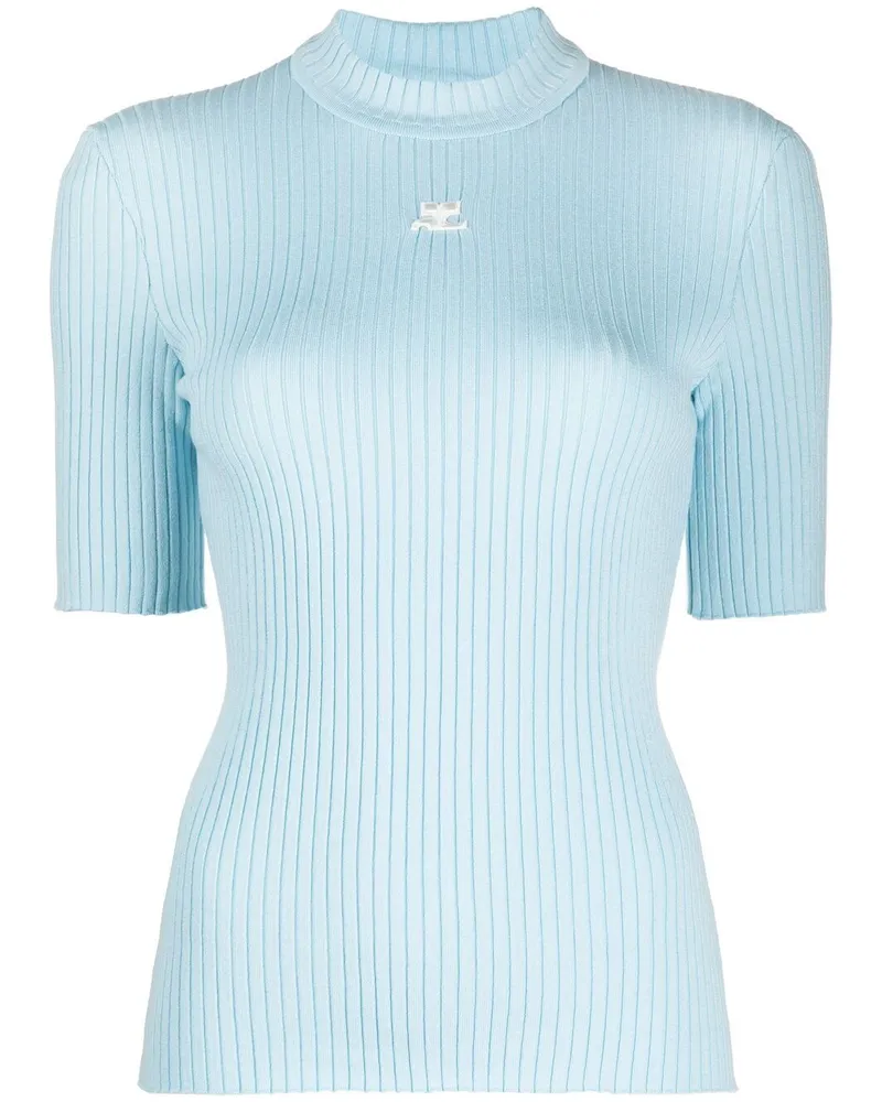 Courrèges Gerippter Pullover mit Logo-Stickerei - Blau Blau