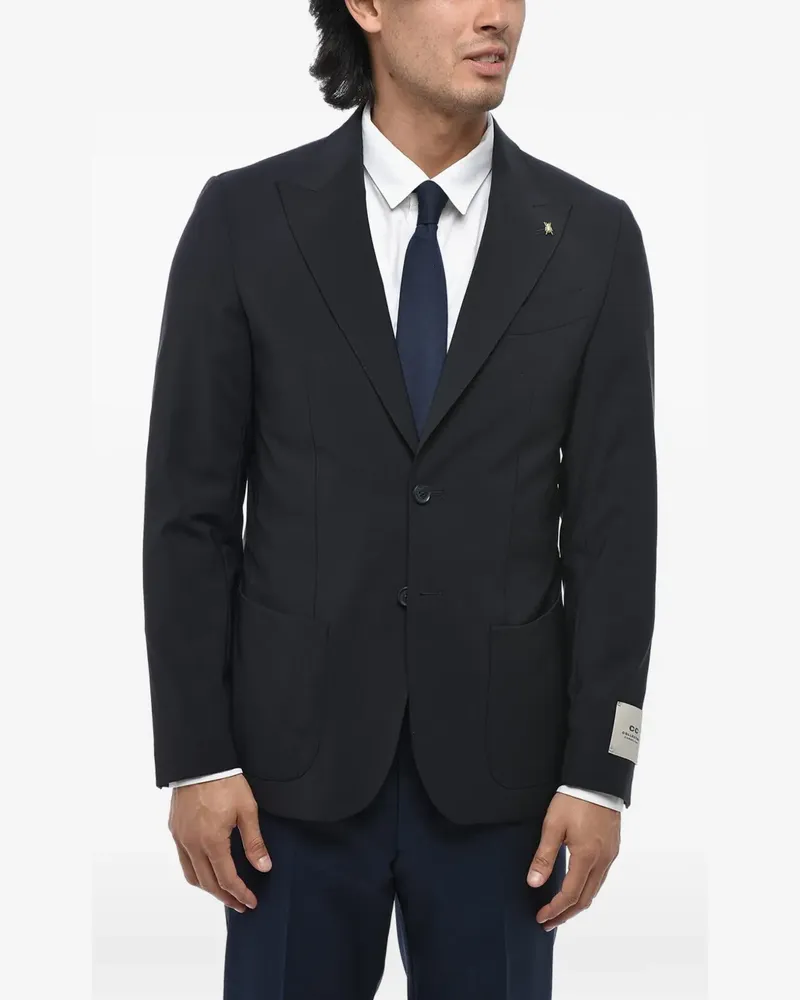 Corneliani logo-patch single-breasted blazer - Blau Blau