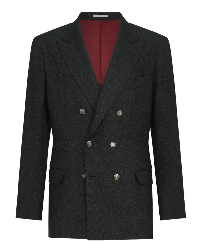 Brunello Cucinelli Eineinhalbreihiger Blazer aus Mouliné-Schurwolle und Twill mit Metallknöpfen - Grau Grau