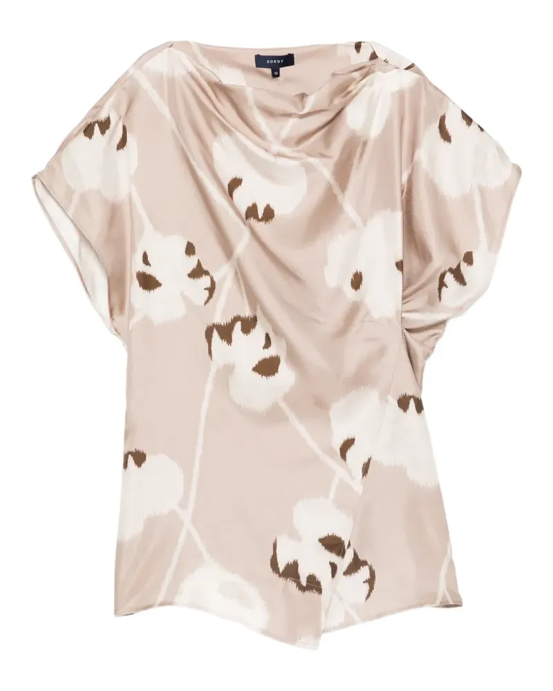 Soeur Drapierte Fedora Bluse mit Blumen - Nude Nude