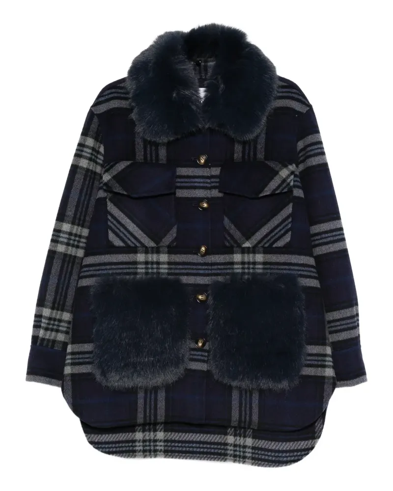 AVA ADORE faux-fur-trim plaid coat - Blau Blau