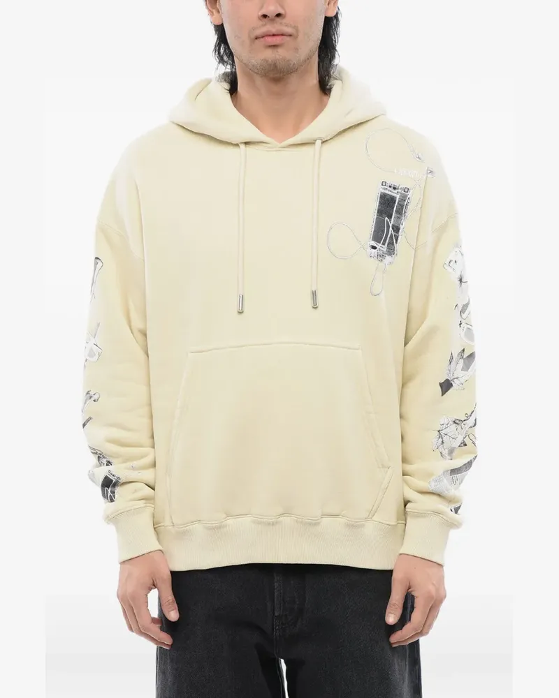 OFF-WHITE logo-print drawstring hoodie - Nude Nude