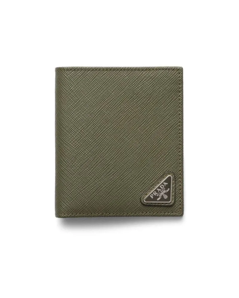 Prada Portemonnaie aus Saffiano-Leder mit Logo-Schild - Grün Grün