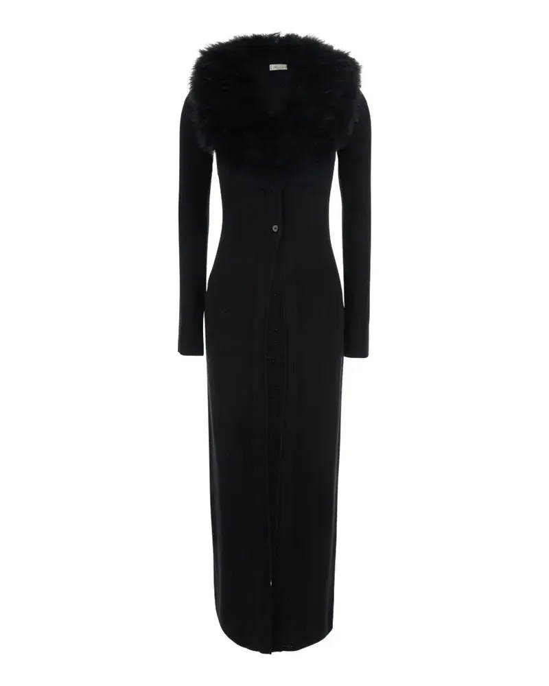 Blumarine faux-fur collar ribbed cardigan - Schwarz Schwarz