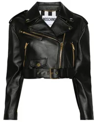 Moschino Cropped-Bikerjacke aus Leder Schwarz