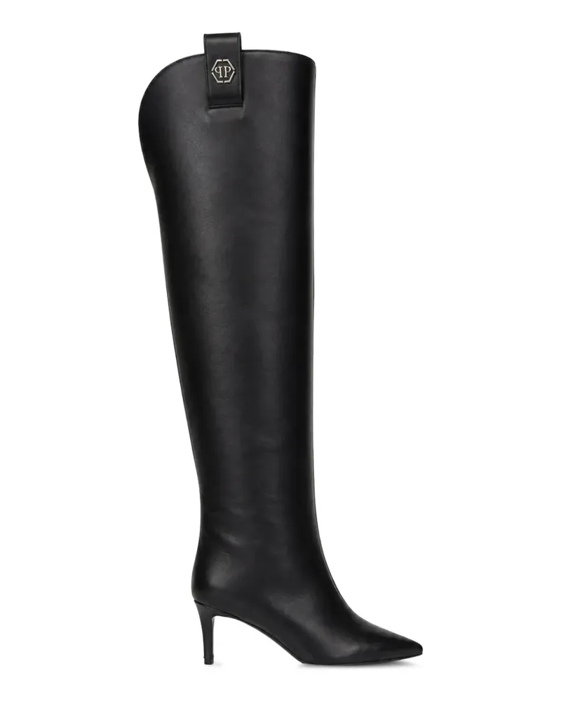 Philipp Plein Overknee-Stiefel mit niedrigem Absatz - Schwarz Schwarz