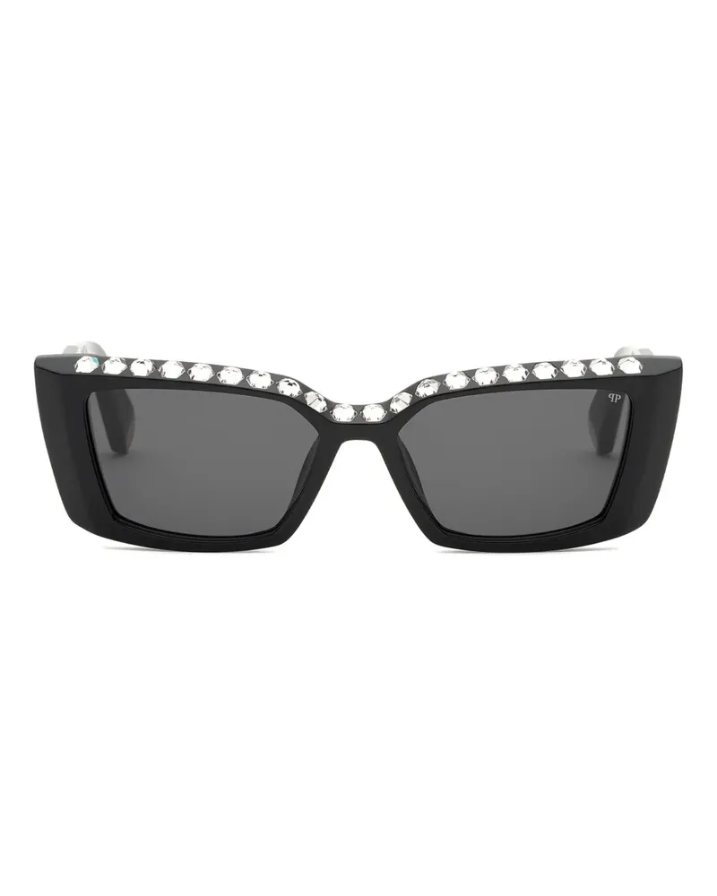 Philipp Plein Eckige Sonnenbrille mit Kristallen - Schwarz Schwarz