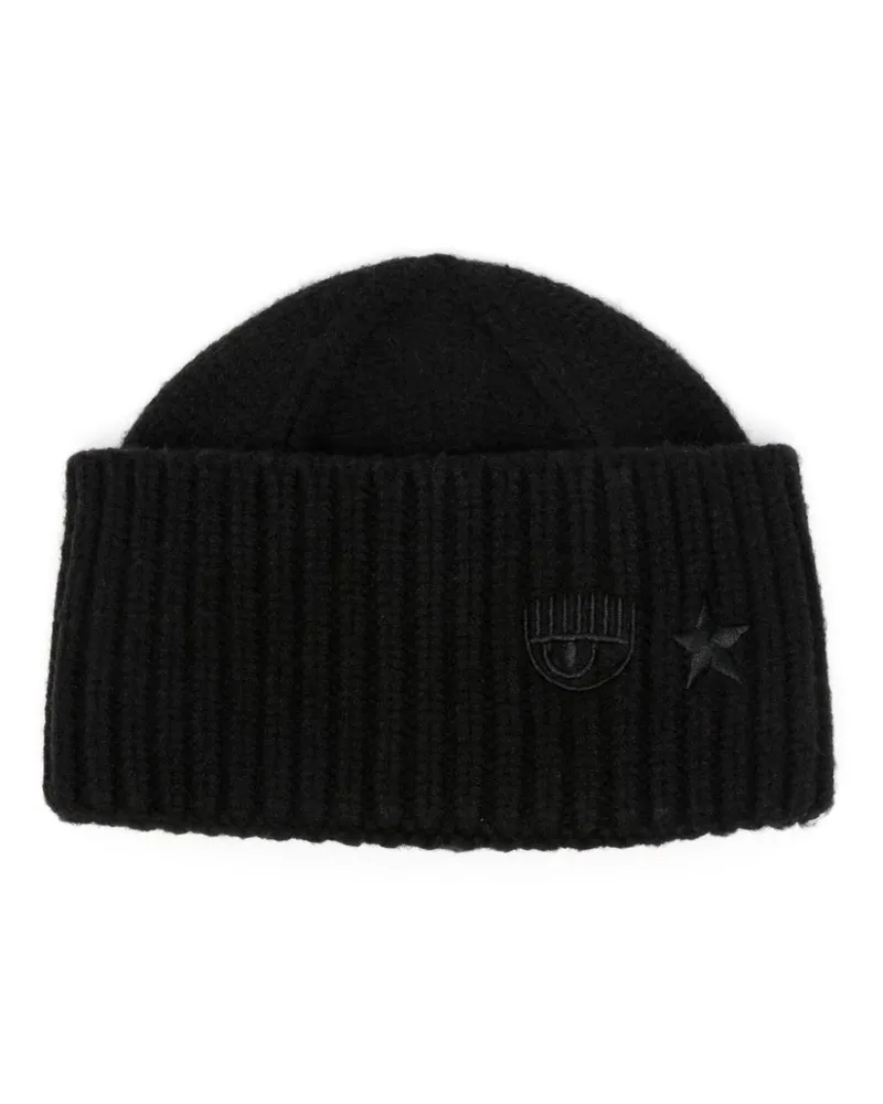 Chiara Ferragni Gerippte Beanie mit Eye Star-Stickerei - Schwarz Schwarz